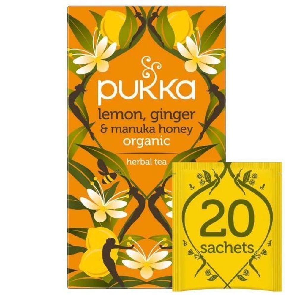 Pukka Organic Lemon Ginger and Manuka Honey Herbal Tea, 20 tea bags -- 4 per case