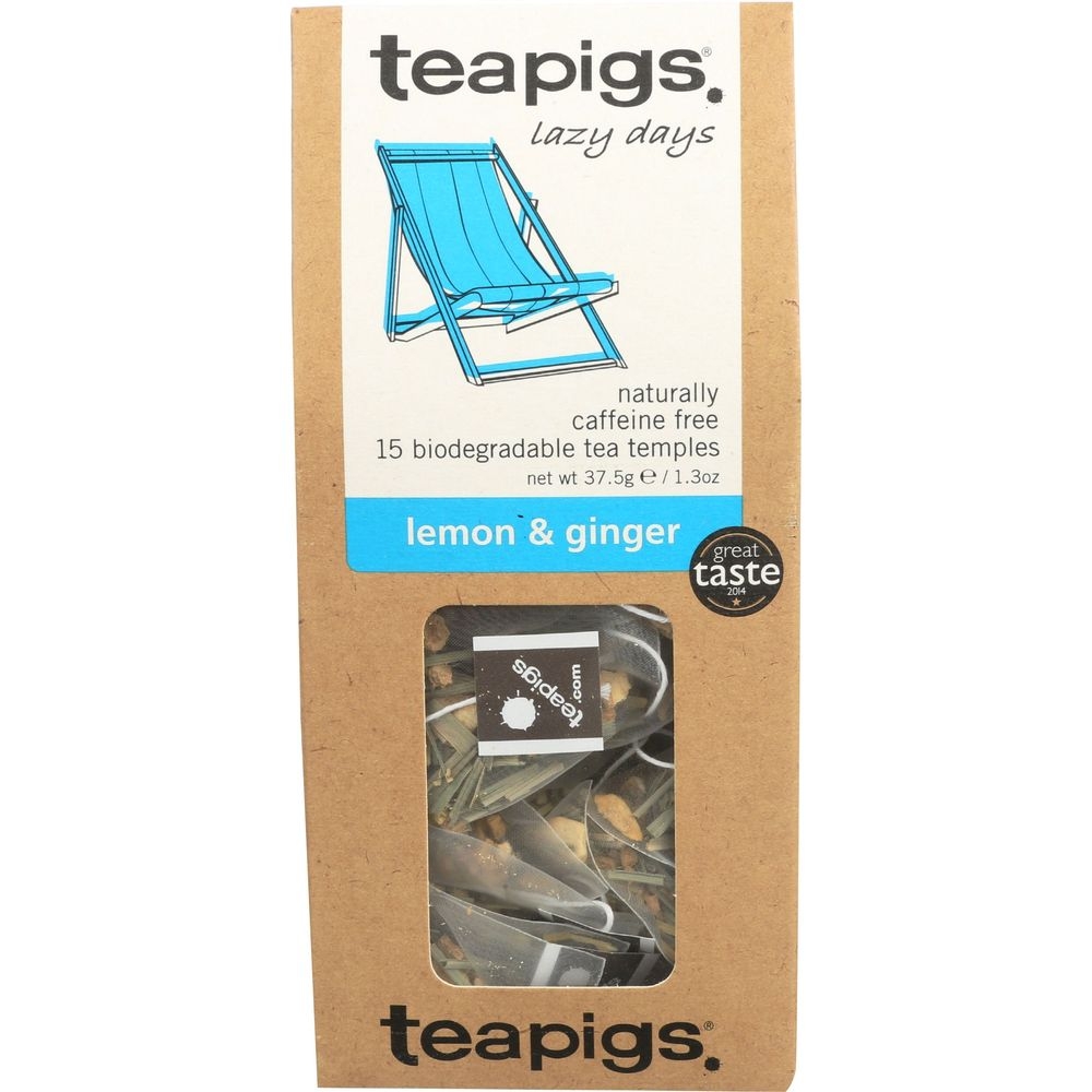 Teapigs Lazy Days Lemon and Ginger Herbal Tea, 15 tea bags -- 6 per case
