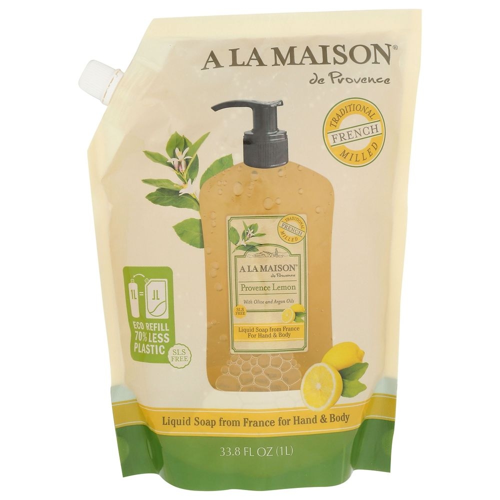 A La Maison Provence Lemon Hand and Body Liquid Soap Refill, 33.8 Fluid Ounce