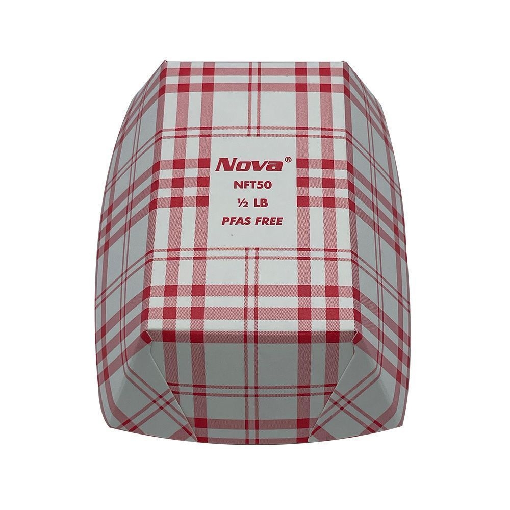 Nova PFAS Free Red Plaid Food Tray, 1/2 Pound Capacity -- 1000 per case