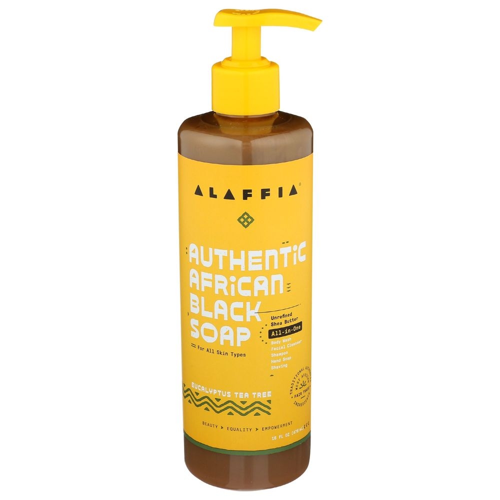 Alaffia Eucalyptus Tea Tree All-in-One Authentic African Black Soap, 16 Fluid Ounce -- 3 per case