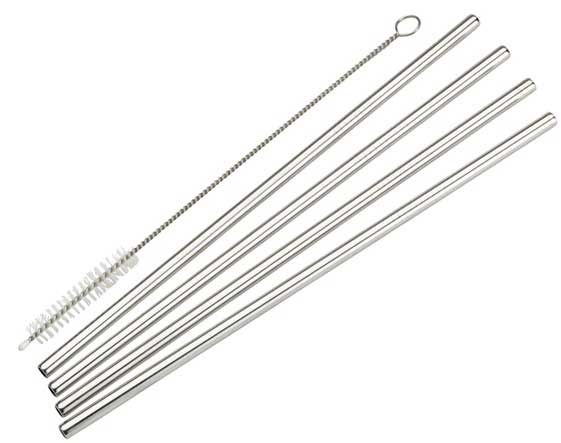 Winco 18/8 Stainless Steel Straight Drinking Straw Set, 1/4 x 1/4 x 8 1/2 inch -- 48 set per case