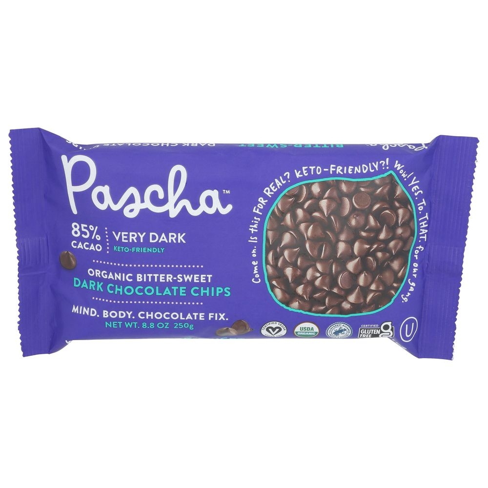 Pascha Organic 85 Percent Cacao Bitter Sweet Dark Chocolate Chips, 8.8 Ounce -- 6 per case