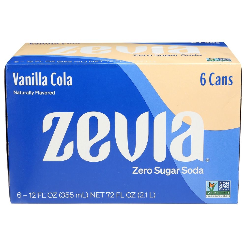 Zevia Zero Sugar Vanilla Cola Soda, 12 Fluid Ounce -- 24 per case