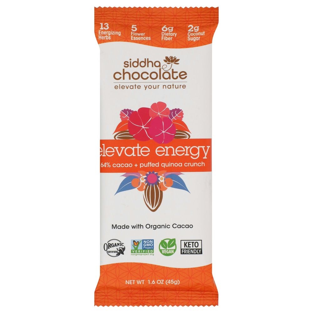 Siddha Organic Elevate Energy Chocolate Bar, 45 Gram -- 6 per case