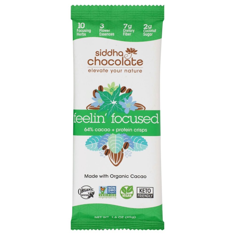 Siddha Organic Feelin Focus Chocolate Bar, 45 Gram -- 6 per case