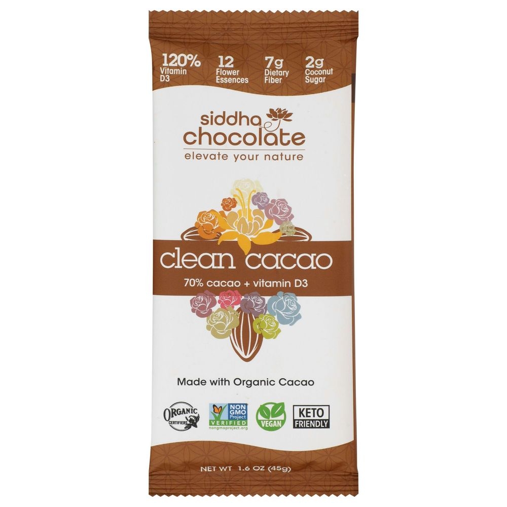 Siddha Organic Clean Cacao Chocolate Bar, 45 Gram -- 6 per case