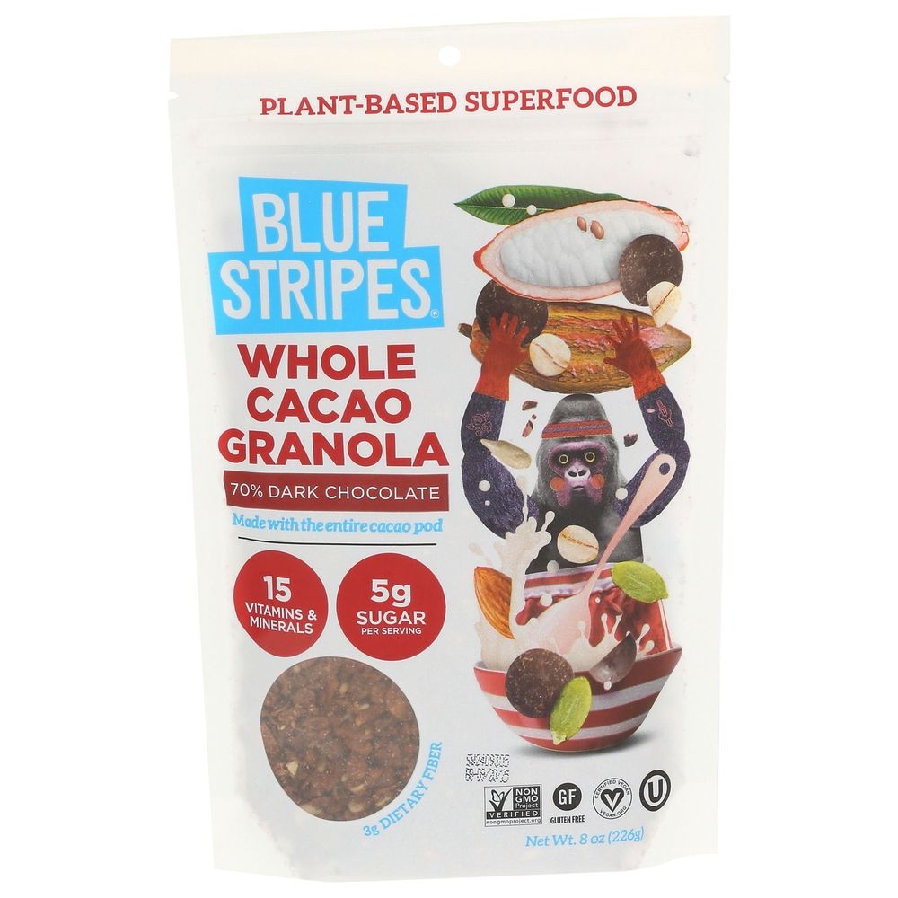 Blue Stripes Whole Cacao Dark Chocolate Granola, 8 Ounce -- 6 per case
