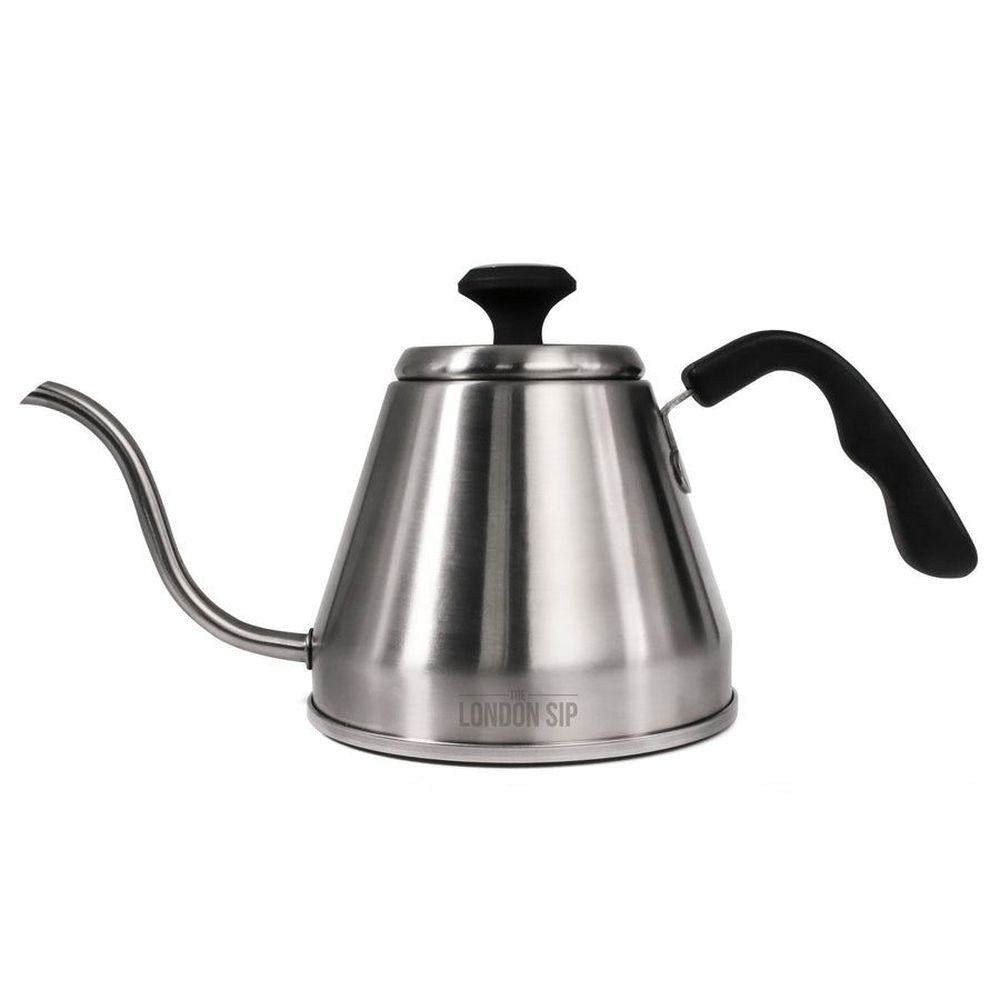 London Sip Stainless Steel Silver Goose Neck Kettle with Beverage Thermometer, 1.2 Liter