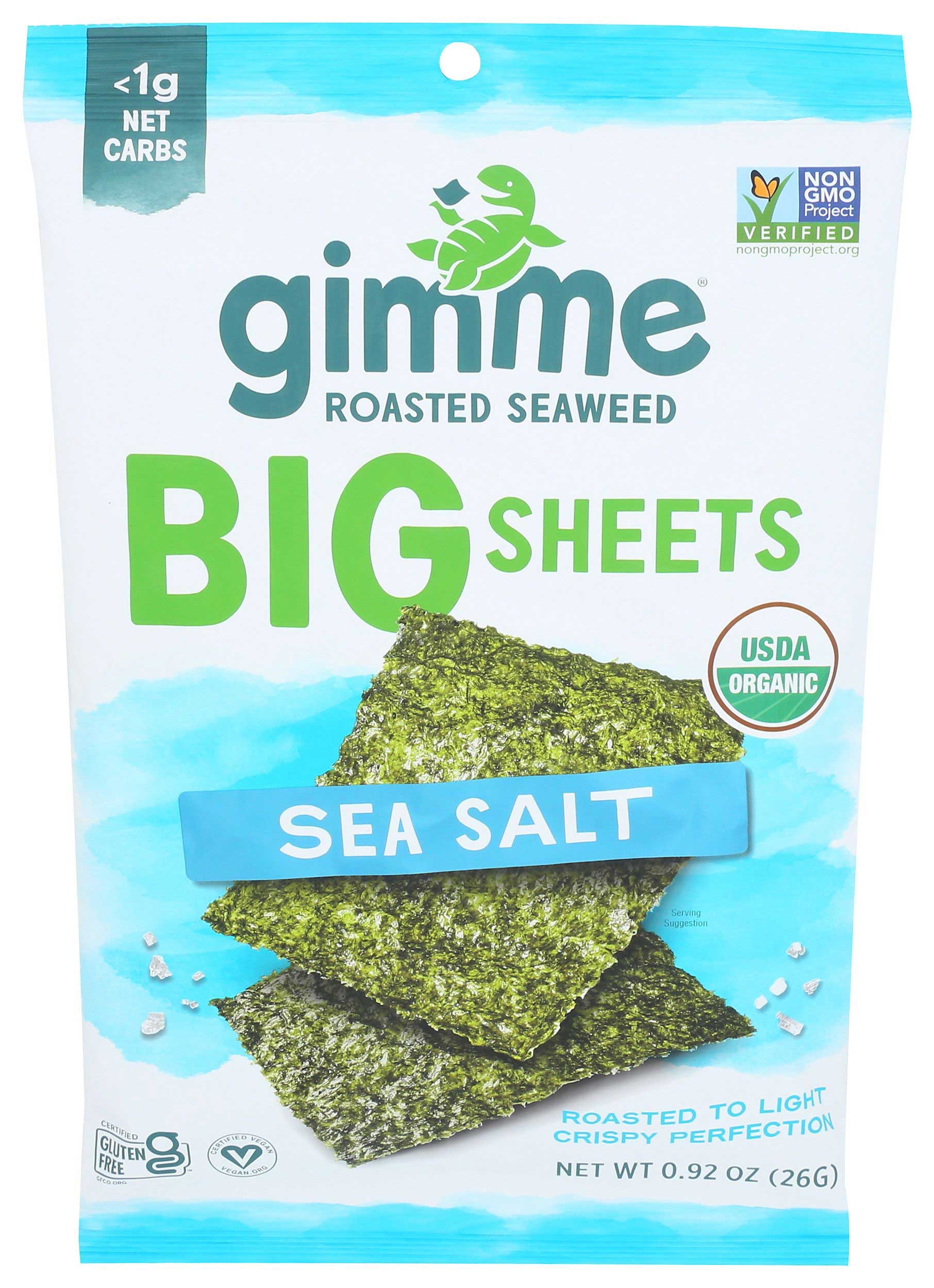 Gimme Organic Big Sheets Sea Salt Roasted Seaweed Snacks, 0.92 Ounce -- 10 per case