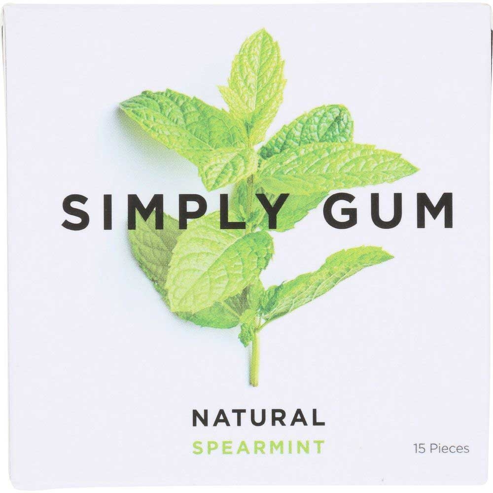 Simply Gum Spearmint Gum - 15 count per pack -- 12 packs per case