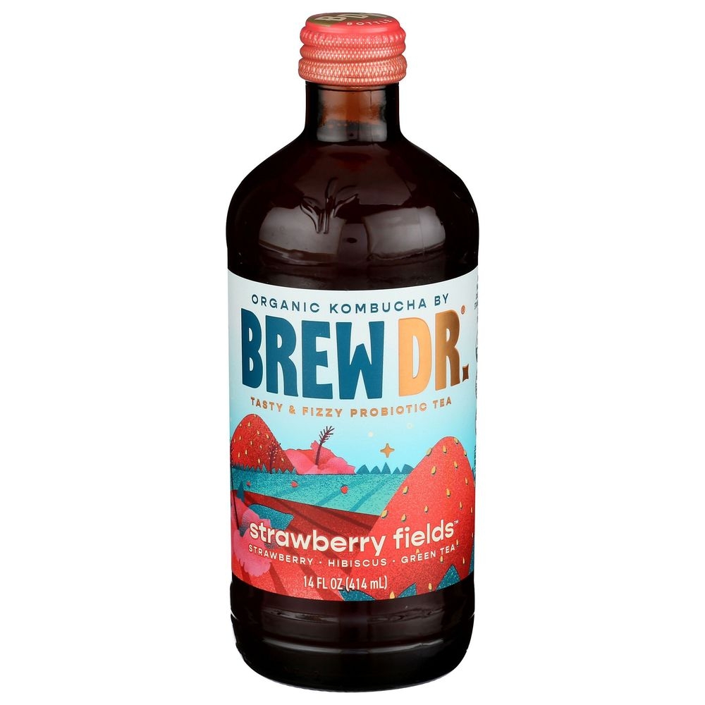Brew Dr Organic Strawberry Fields Kombucha, 14 Fluid Ounce -- 12 per case