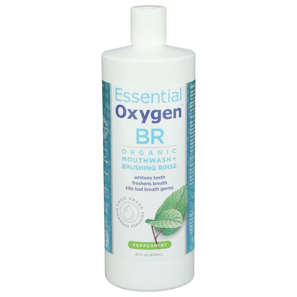 Essential Oxygen BR Organic Peppermint Mouthwash Plus Brushing Rinse, 32 Ounce -- 3 per case