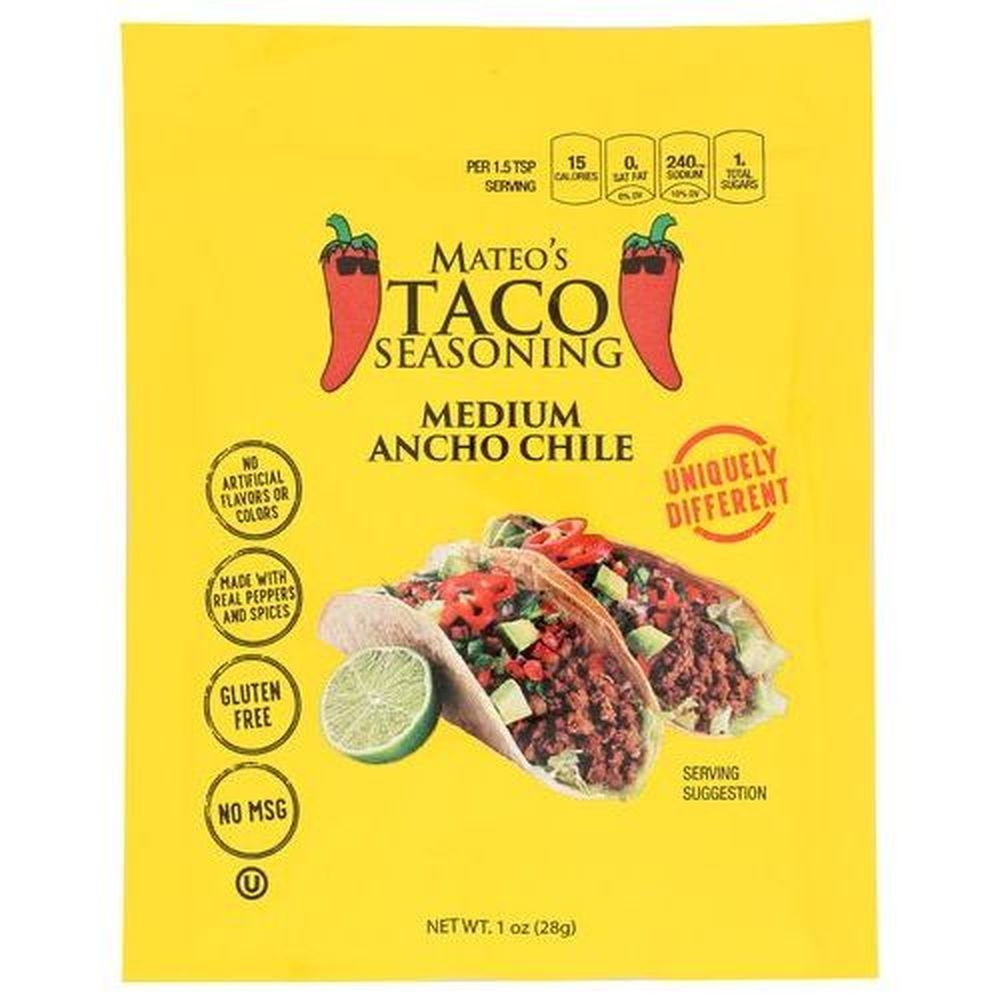 Mateos Medium Ancho Chile Taco Seasoning, 1 Ounce Packet -- 12 per case