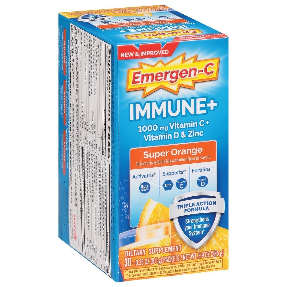 Emergen-C Immune Plus Super Orange Fizzy Drink Mix, 30 count