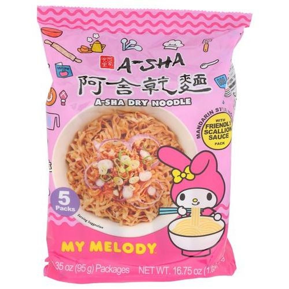 A-Sha Hello Kitty My Melody Noodles with Friendly Scallion Sauce, 16.75 Ounce -- 6 per case