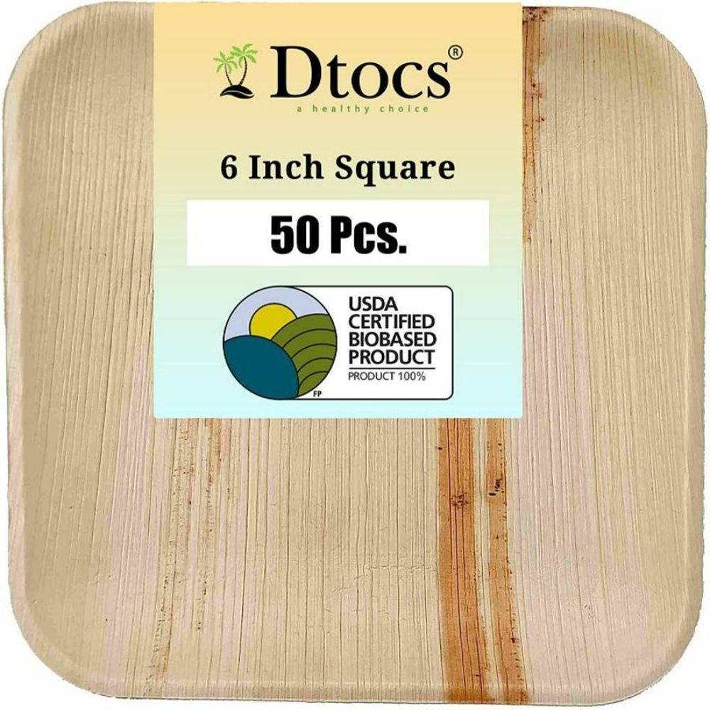 Dtocs Palm Leaf 6 inch Square Disposable Dessert Plate -- 50 per case