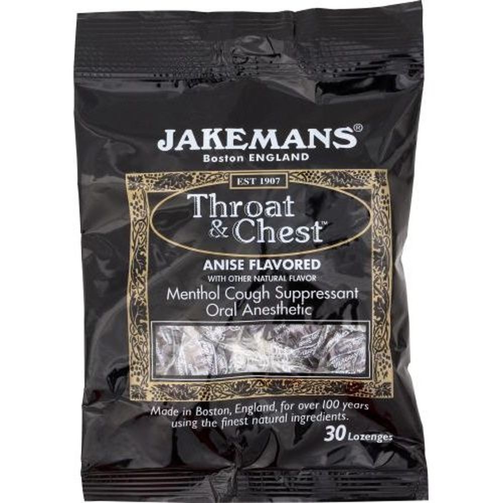 Jakemans Throat and Chest Licorice Menthol Cough Suppressant Lozenges, 30 count