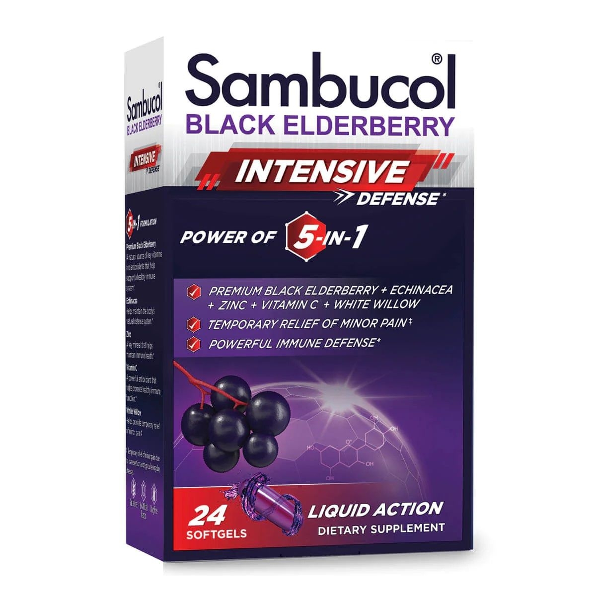 Sambucol 5 in 1 Intense Defense Plus Echinacea Elderberry Softgels, 24 count