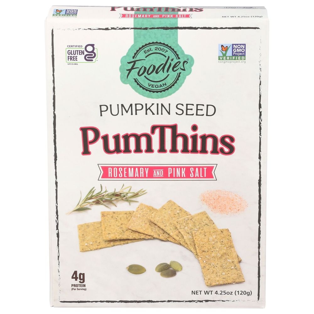 Foodies Vegan Rosemary and Pink Salt Pumthins Crackers, 4.25 Ounce -- 6 per case