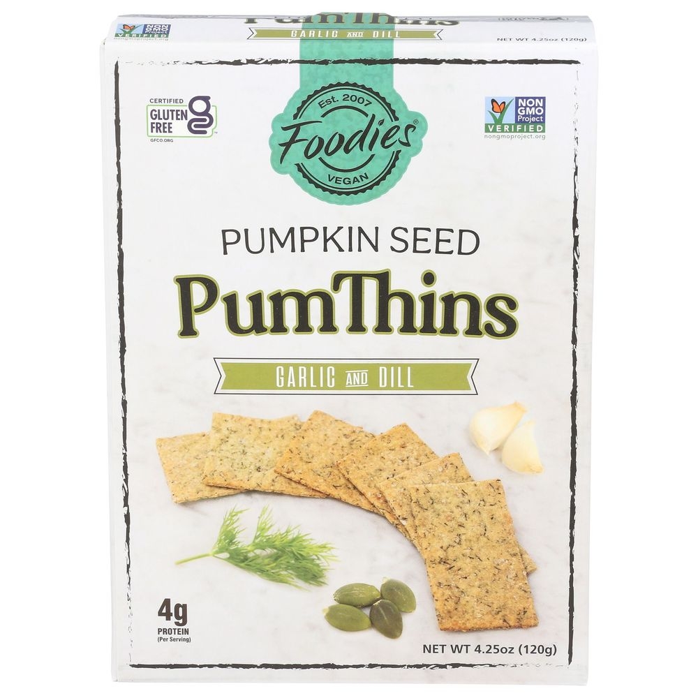 Foodies Vegan Garlic and Dill Pumthins Crackers, 4.25 Ounce -- 6 per case