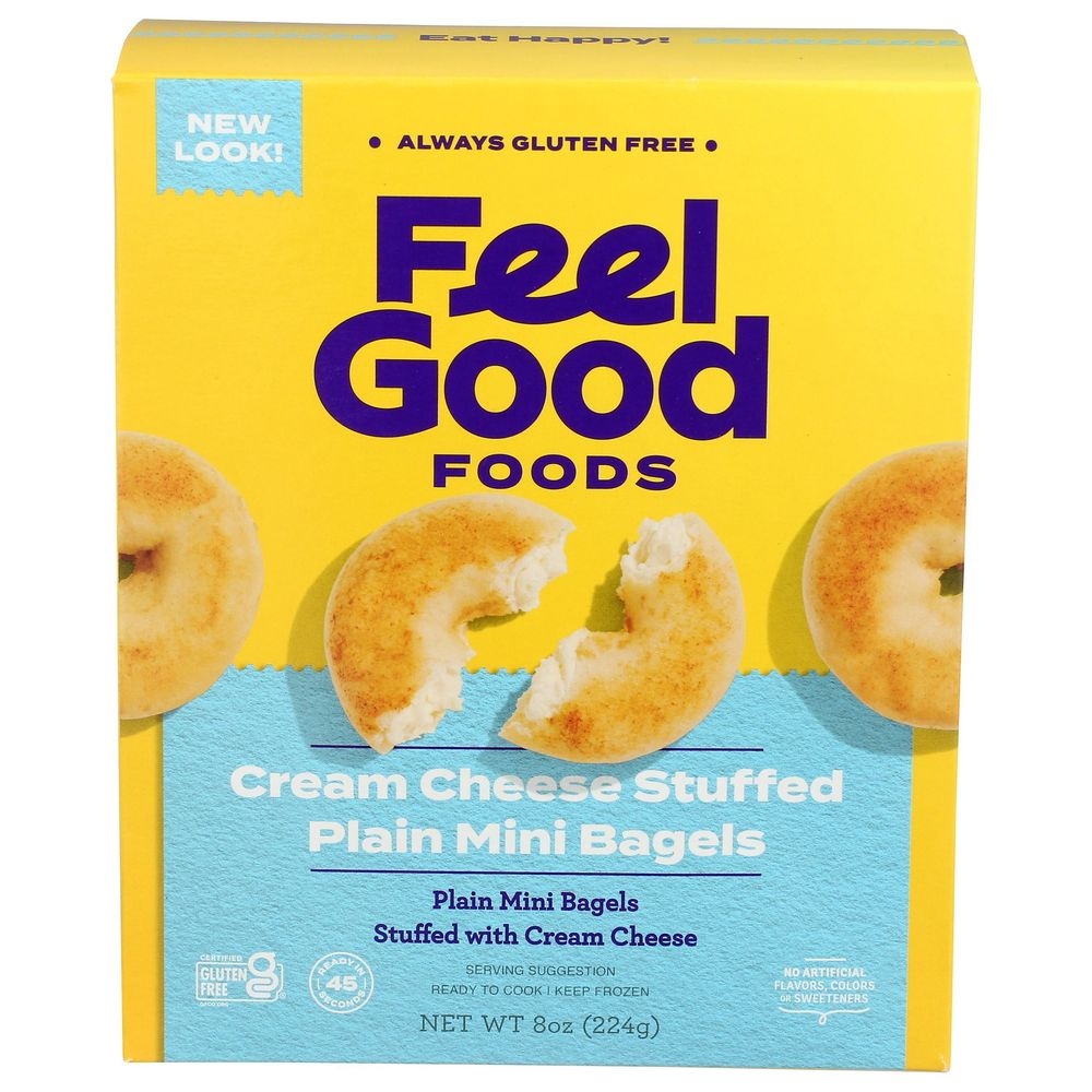 Feel Good Foods Cream Cheese Stuffed Plain Mini Bagel, 8 Ounce -- 9 per case.