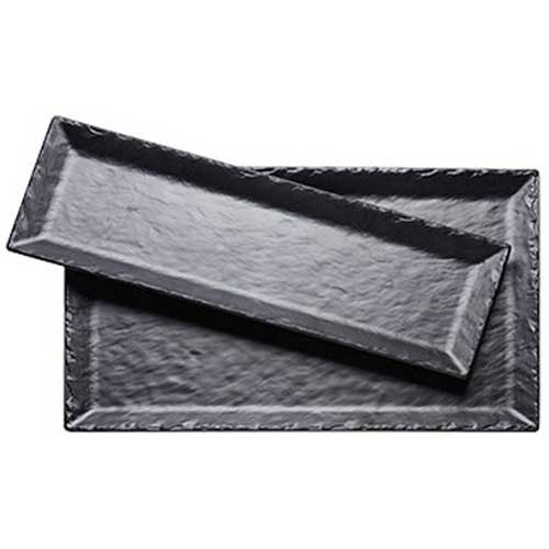 Cal-Mil Melamine Black Rectangle Faux Slate Platter with Raised Rim, 21 x 7 x 1 inch