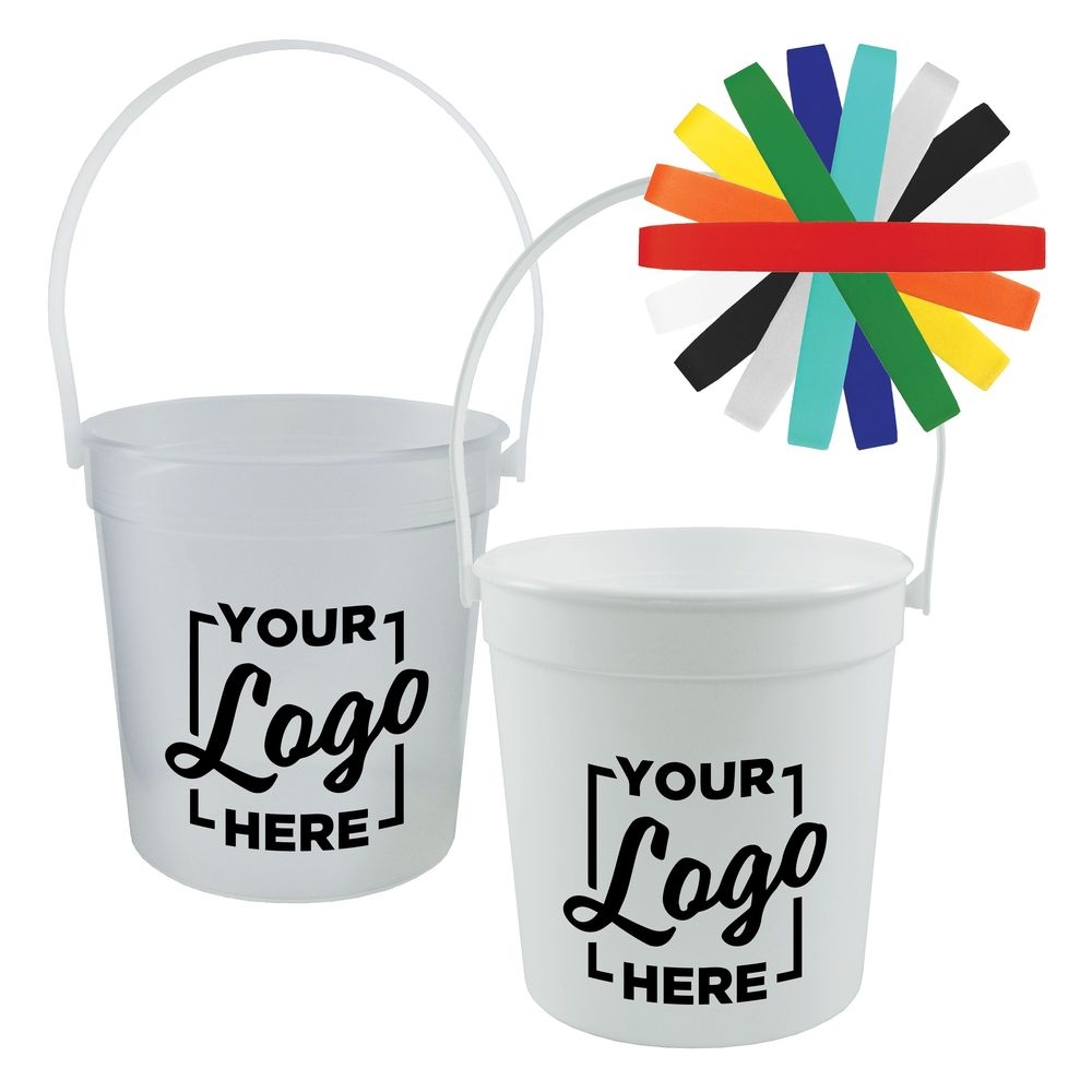 HOWW Polypropylene Black Handle White Rum Bucket with 1 COLOR Custom Logo, 32 Ounce Capacity -- 192 per case