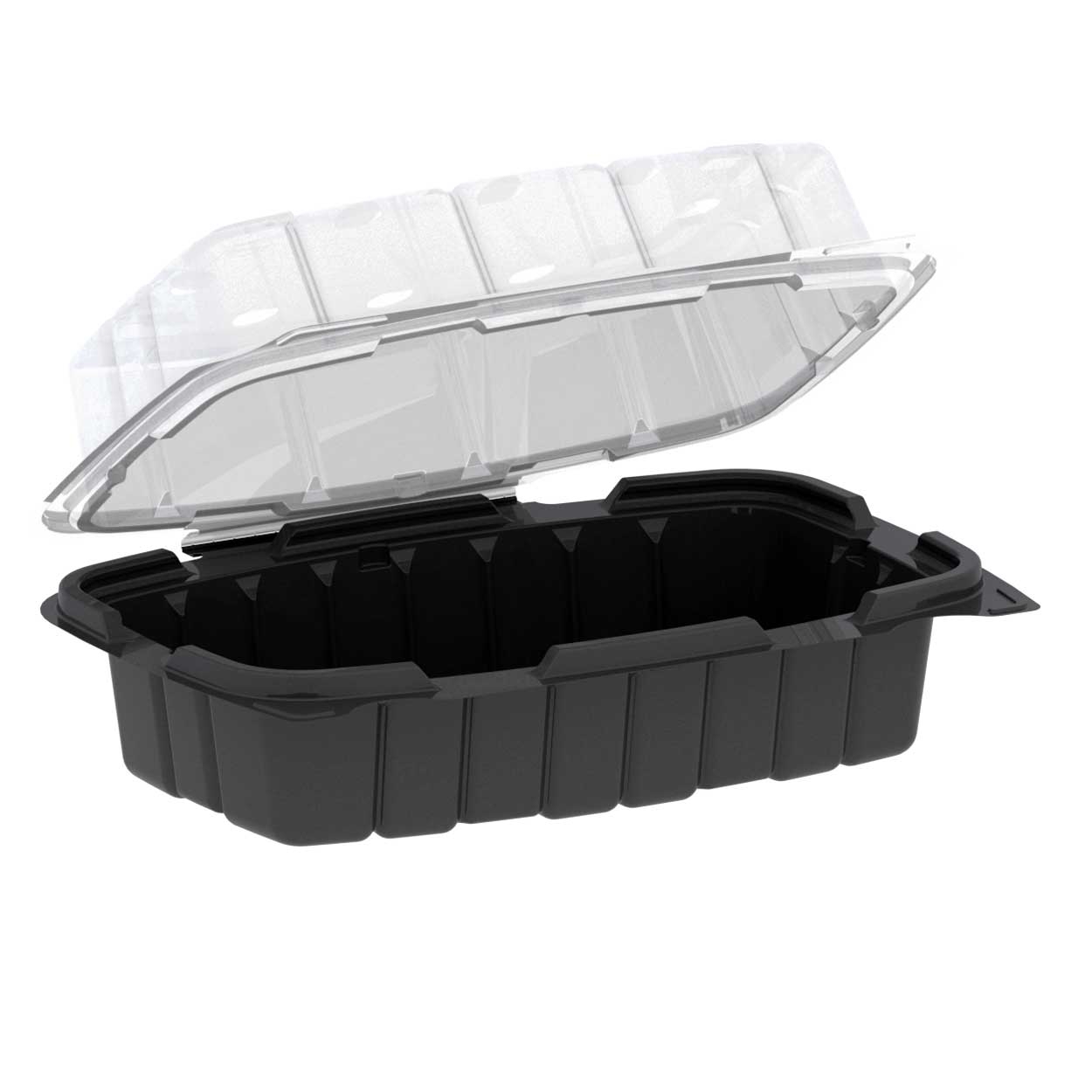 Anchor Packaging Crisp Food Technologies Polypropylene Black and Clear Vented Hinged Container, 9 x 6 inch -- 110 per case