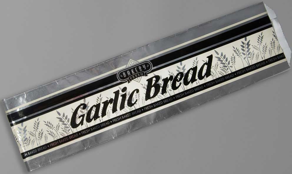 Brown Paper Foil Printed Bakery Fresh Garlic Bread Bag, 5 1/4 x 3 x 20 inch -- 500 per case
