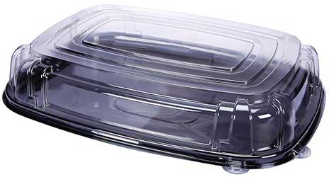 WNA CaterLine Contours PETE Rectangle Black Tray and Clear Lid Set, 17 x 13 x 3 inch -- 25 sets per case