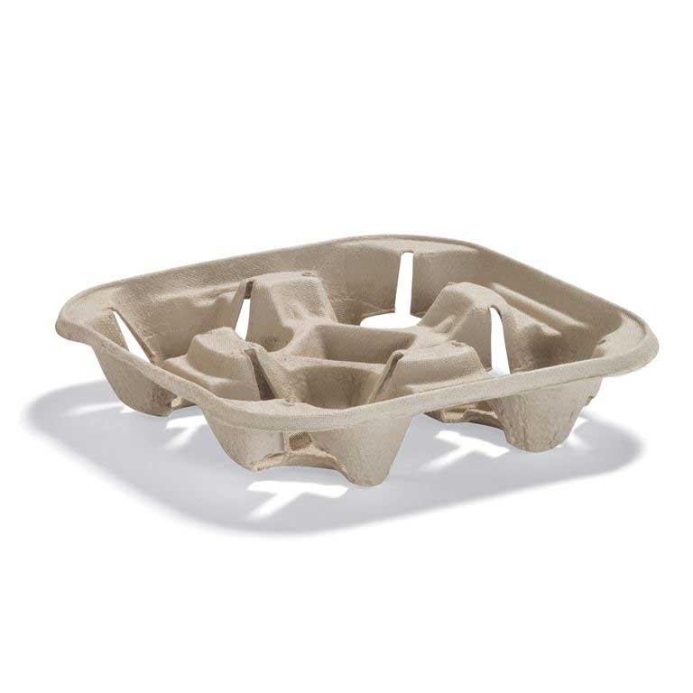 Huhtamaki StrongHolder Molded Fiber Paper 4-Cup Carrier, 8 1/4 x 8 1/4 x 1 7/8 inch -- 300 per case