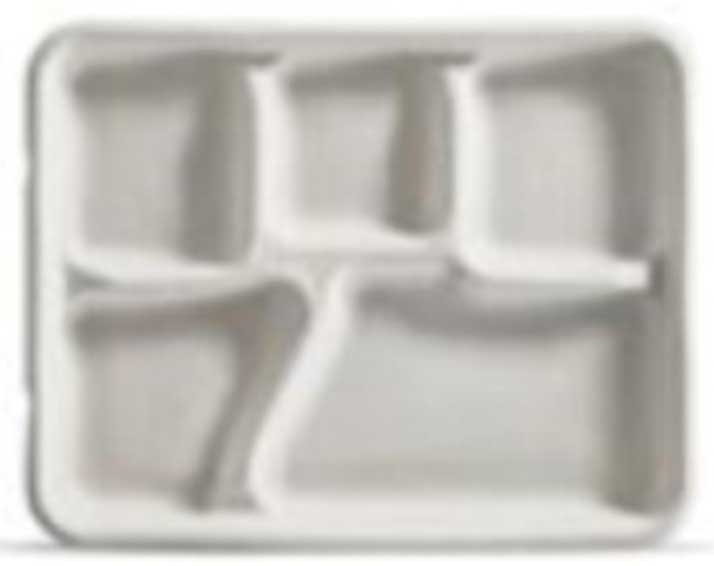 Huhtamaki Savaday Molded Fiber 5 Compartment Cafeteria Lunchtray, 8.25 x 10.375 x 1 inch -- 500 per case