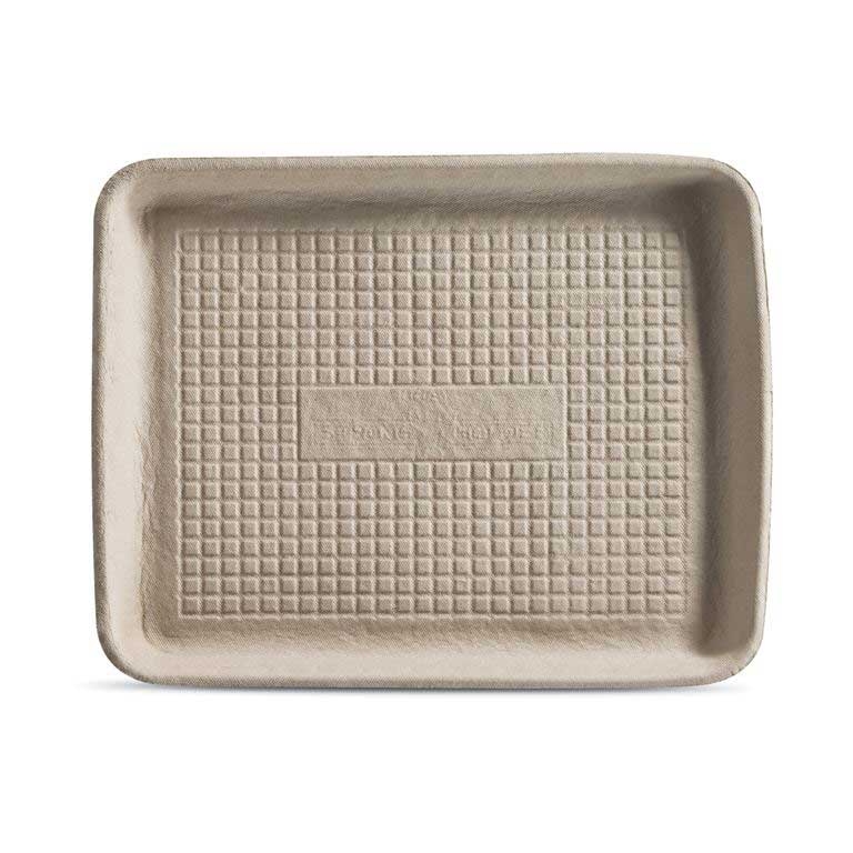 Huhtamaki StrongHolder Beige Molded Fiber Paper Tray, 9 x 12 x 1 inch -- 250 per case