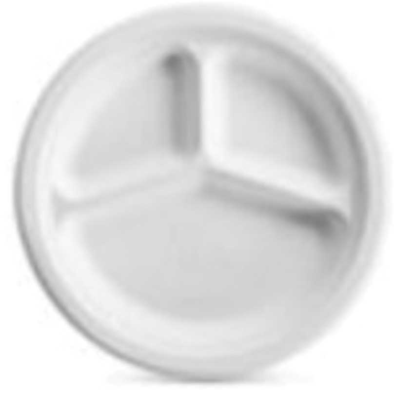 Huhtamaki Chinet Molded Fiber White 3 Compartment Plate, 10.25 inch -- 500 per case