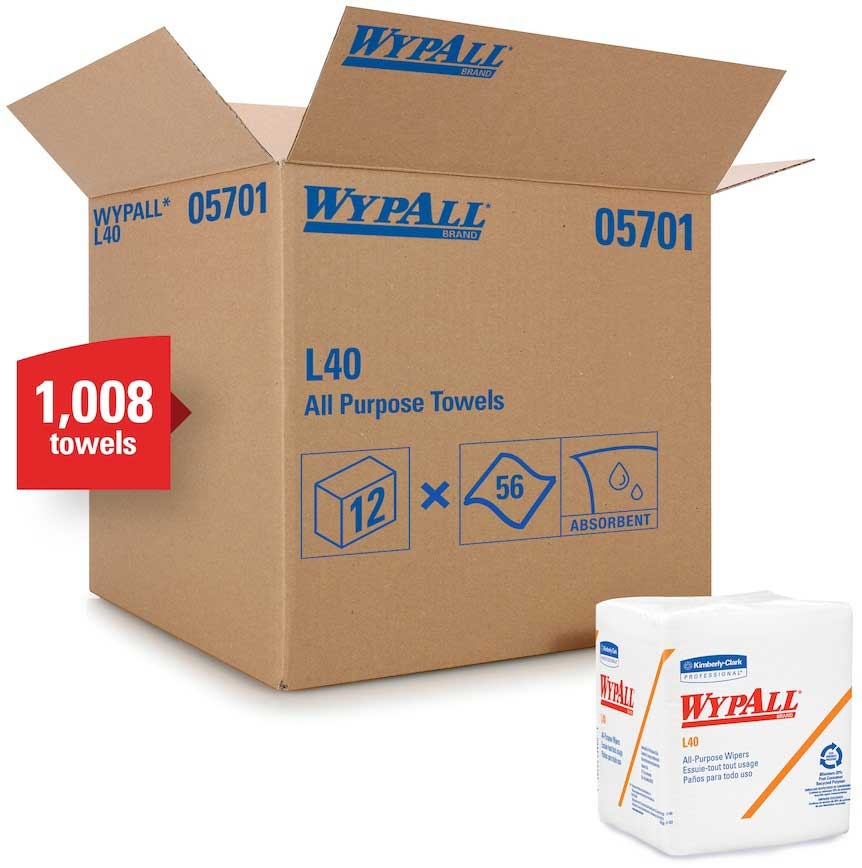 WypAll Double Re-Crepe White 1/4 Fold Disposable Cleaning and Drying Towel, 12.5 x 14.4 inch -- 1008 per case