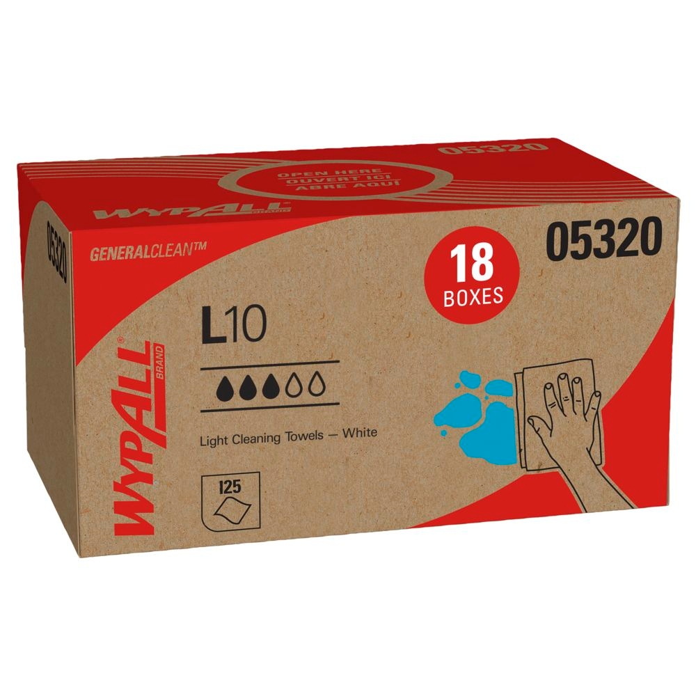WypAll General Clean L10 White 1 Ply Paper Light Cleaning Towel, 9 x 10.5 inch -- 2250 per case.