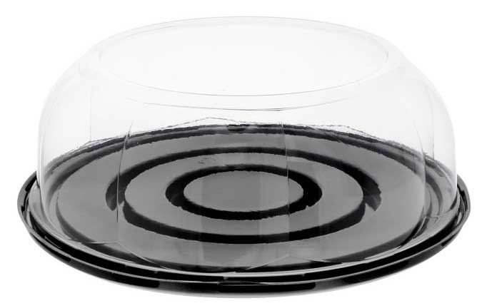 Pactiv RPET 9 inch Black Base Cake Container with 3.5 inch Rose Dome Lid, 64 Ounce Capacity -- 80 per case