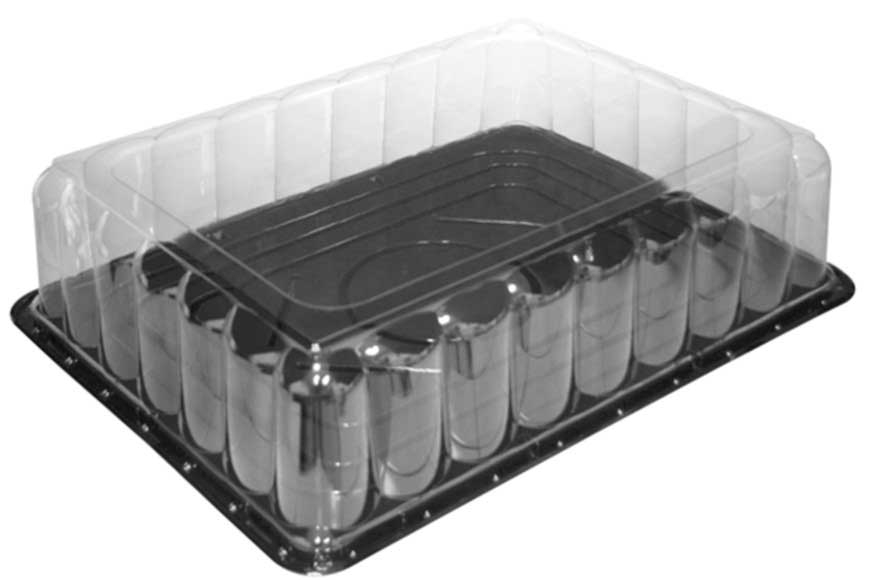 Pactiv RPET Black 1/2 Sheet Cake Base with 5 inch Fluted Rose Dome Lid, 8 Ounce Capacity -- 30 per case
