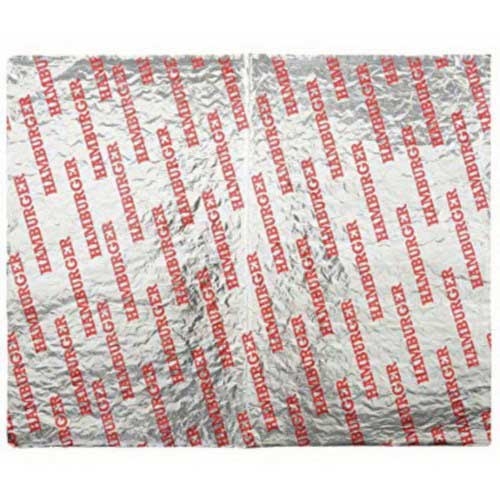 General Packaging Silver Paper Foil Laminated Hamburger Wrap Sheet, 10.5 x 14 inch -- 2500 per case
