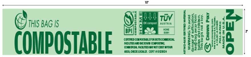 Crown Poly 9 Micron Compostable Green Pull N Pak Bag, 14 x 18 inch -- 1900 per case