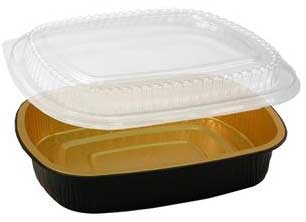 Handi Foil Gourmet To Go Aluminum Black/Gold Medium Entree Container with Dome Lid Combo, 19.68 x 4.44 inch -- 50 per case