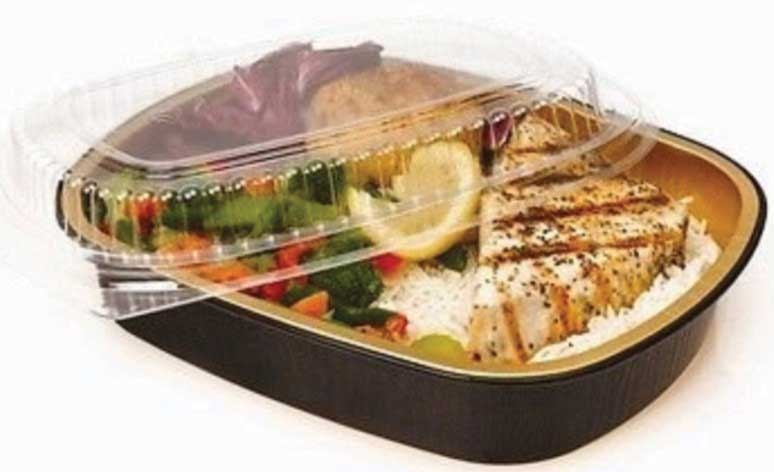 HFA Large Black with Gold Carry Out Gourmet to Go Base and Lid -- 50 per case