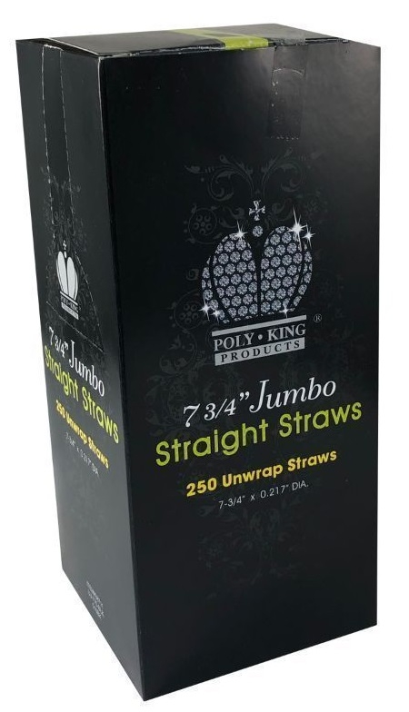 Poly King Unwrapped Black Jumbo Straight Straw, 7.75 inch -- 2500 per case.