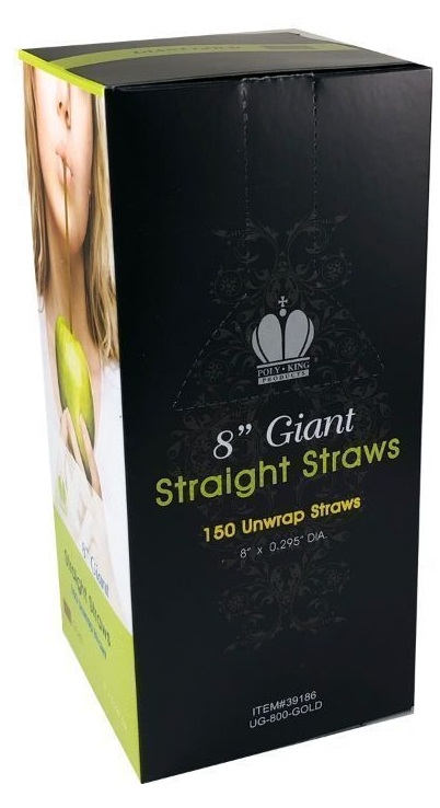 Poly King Unwrapped Assorted Neon Giant Straight Straw, 8 inch -- 2400 per case.