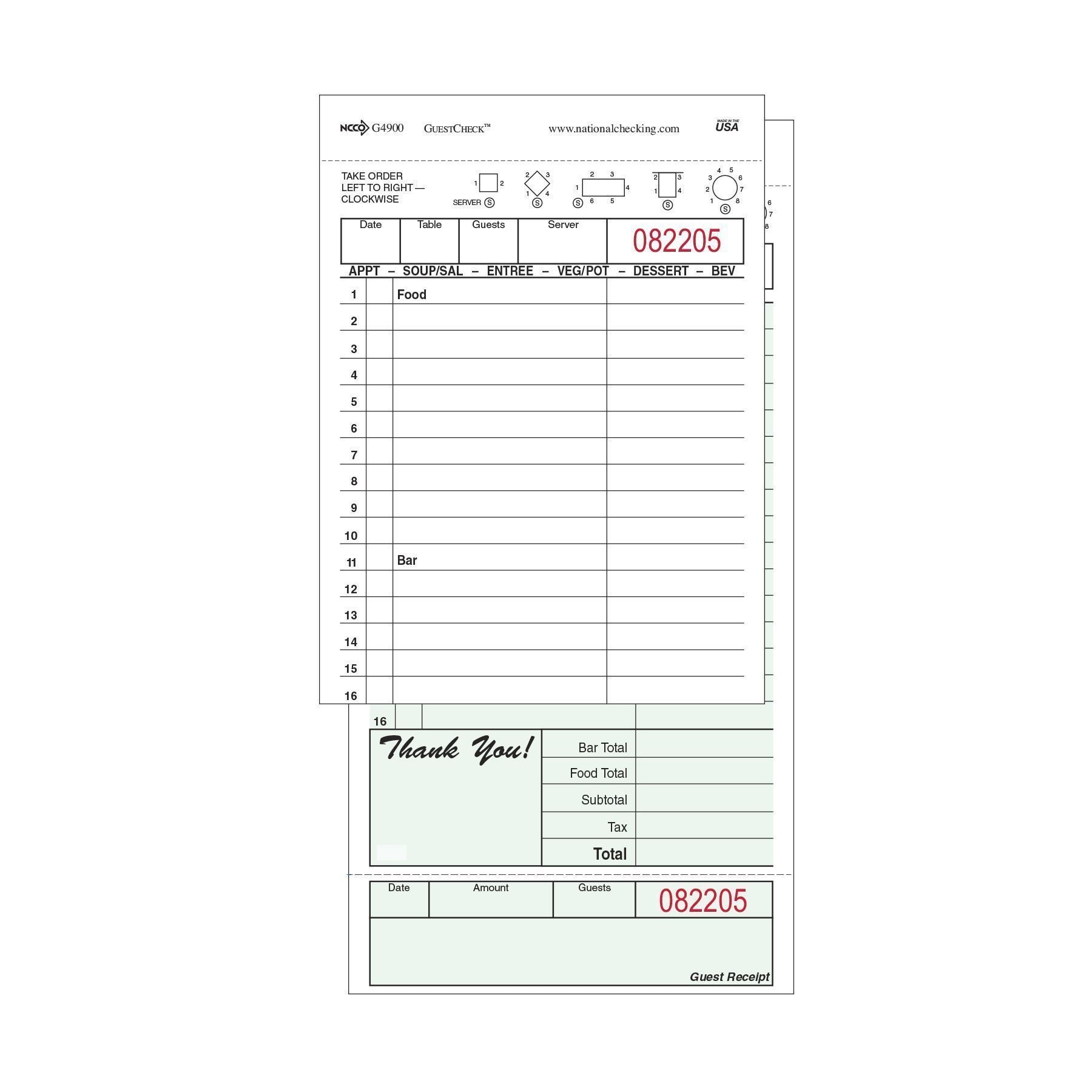 Ncco Large Duplicate Carbon Backed Guest Check, 4.25 x 8.25 inch -- 2500 per case.