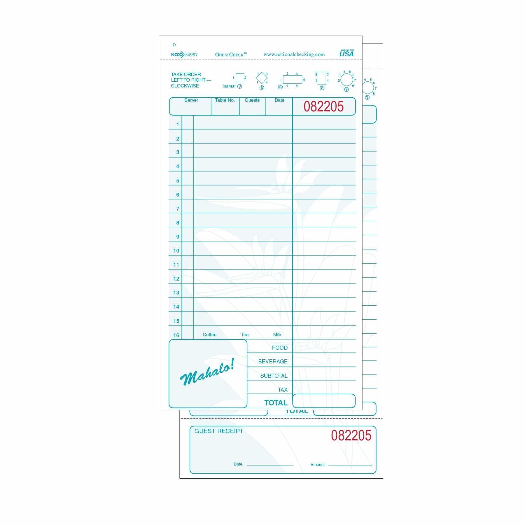 Ncco Mahalo Large Two Part Carbonless Guest Check, 4.25 x 9 inch -- 2000 per case.