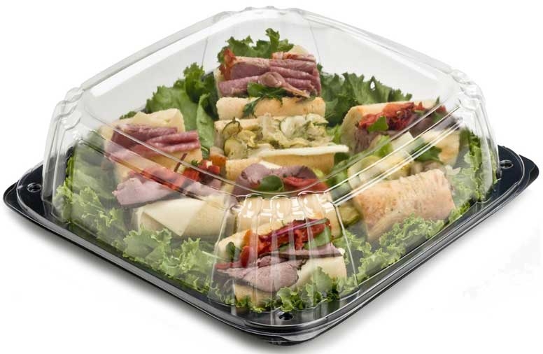 Sabert UltraStack Black Square Platter with Clear Dome Lid, 16 inch -- 25 per case
