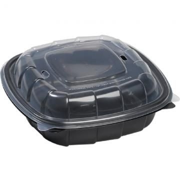 Sabert Deluxe PP Black with Clear Hinged Square Container, 38.9 Ounce Capacity -- 138 per case.