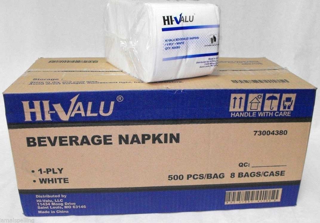 Hi-Valu 1-ply Disposable Beverage Napkin, White, 500 per pack -- 8 per case